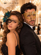 Black Gold Phantom Peacock Mask for Women & Gold Diamond Venetian Mask for Men | Feathered Lace Masquerade Couple Set - product view 5