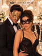 Gold Diamond Venetian Mask for Men & Black Lace Mask for Women | Elegant Gold Black Couples Masquerade Set - product view 3