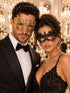 Gold Diamond Venetian Mask for Men & Black Lace Mask for Women | Elegant Gold Black Couples Masquerade Set