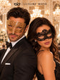 Black Flower Lace Mask for Women & Gold Diamond Venetian Mask for Men - His and Hers Masquerade Mask Set - product photo