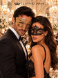 Gold Laser Cut Diamond Mask for Men with Black Lace Mask for Women | Venetian His and Hers Masquerade Masks - product view 2