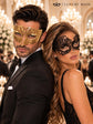 Black Swan Lace Mask for Women & Gold Diamond Venetian Mask for Men - Gold Black Couples Masquerade Mask Set - product photo