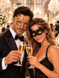 Black Lace Venetian Mask for Women with Gold Diamond Mask for Men | Elegant Black Gold His and Hers Masquerade Set - product view 3