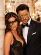 Gold Diamond Venetian Mask for Men & Black Phantom Lace Mask for Women - Dramatic His and Hers Masquerade Masks - product photo