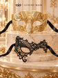 Gold Diamond Venetian Mask for Men & Black Phantom Lace Mask for Women - Dramatic His and Hers Masquerade Masks - product photo