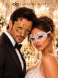 White Lace Mask for Women & Gold Diamond Venetian Mask for Men | Gold White His and Hers Masquerade Mask Set - product view 2
