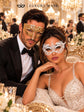 White Lace Mask for Women & Gold Diamond Venetian Mask for Men | Gold White His and Hers Masquerade Mask Set - product view 5