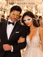 White Flower Lace Mask for Women with Gold Diamond Venetian Mask for Men | Gold White Couples Masquerade Set - product view 2