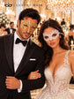 Gold Diamond Laser Cut Mask for Men & White Lace Venetian Mask for Women | Elegant Gold White Masquerade Couple Set - product view 2