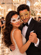 Gold Diamond Laser Cut Mask for Men & White Lace Venetian Mask for Women | Elegant Gold White Masquerade Couple Set - product view 4
