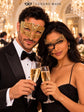 Black Gold Phantom Lace Mask & Gold Diamond Venetian Mask | Dramatic His and Hers Masquerade Masks for Couples - product view 3