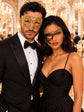 Black Gold Phantom Lace Mask & Gold Diamond Venetian Mask | Dramatic His and Hers Masquerade Masks for Couples