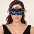 Blue and Black Masquerade Mask for Women with Clear Rhinestones and Detailed Cutout - main image