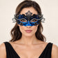 Blue and Black Masquerade Mask for Women with Clear Rhinestones and Detailed Cutout - main image