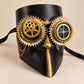 Gold and Black Steampunk Full Face Mask with Gear Goggles and Chain Detail - product photo