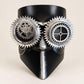 Silver and Black Steampunk Full Face Mask with Gear Goggles and Chain Detail - product photo