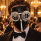 Silver and Black Steampunk Full Face Mask with Gear Goggles and Chain Detail - main image
