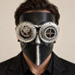 Silver and Black Steampunk Full Face Mask with Gear Goggles and Chain Detail - product photo