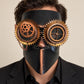 Copper Bronze and Black Steampunk Full Face Mask with Gear Goggles and Chain Detail - main image