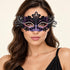 Black and Purple Rhinestone Masquerade Mask for Women, Detailed Cutout Venetian Eye Mask - main image