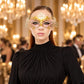 Gold and Pink Rhinestone Masquerade Mask for Women, Detailed Cutout Venetian Eye Mask - product photo