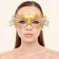 Gold and Pink Rhinestone Masquerade Mask for Women, Detailed Cutout Venetian Eye Mask - product photo