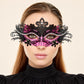 Black and Pink Rhinestone Masquerade Mask for Women, Detailed Cutout Venetian Eye Mask - main image