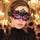 Black and Pink Rhinestone Masquerade Mask for Women, Detailed Cutout Venetian Eye Mask - product photo