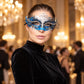 Silver and Blue Rhinestone Masquerade Mask for Women, Detailed Cutout Venetian Eye Mask - product photo