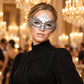 Silver Rhinestone Masquerade Mask for Women, Detailed Cutout Venetian Eye Mask - product photo