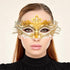 Gold Rhinestone Masquerade Mask for Women, Detailed Cutout Venetian Eye Mask - main image