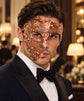 Rose Gold Masquerade Mask with Clear Rhinestones for Men, Side Design Costume Party Mask - product photo
