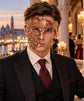 Rose Gold Masquerade Mask with Clear Rhinestones for Men, Side Design Costume Party Mask - product photo