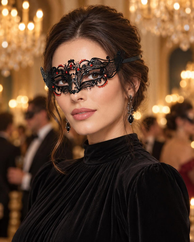 Black and Red Masquerade Mask for Women, Cutout Party Eye Mask for Prom and Halloween - main image