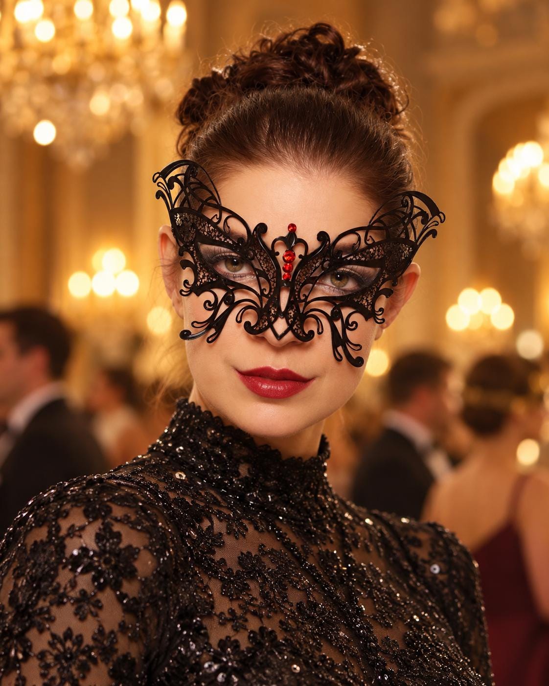 Black Butterfly Masquerade Mask with Red Rhinestones for Women, Party Eye Mask for Prom - main image