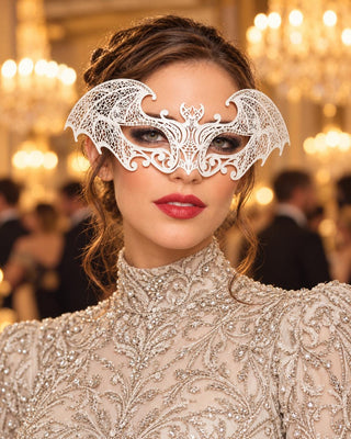 White Bat Wing Masquerade Mask for Women, Halloween Costume Eye Mask for Parties - main image