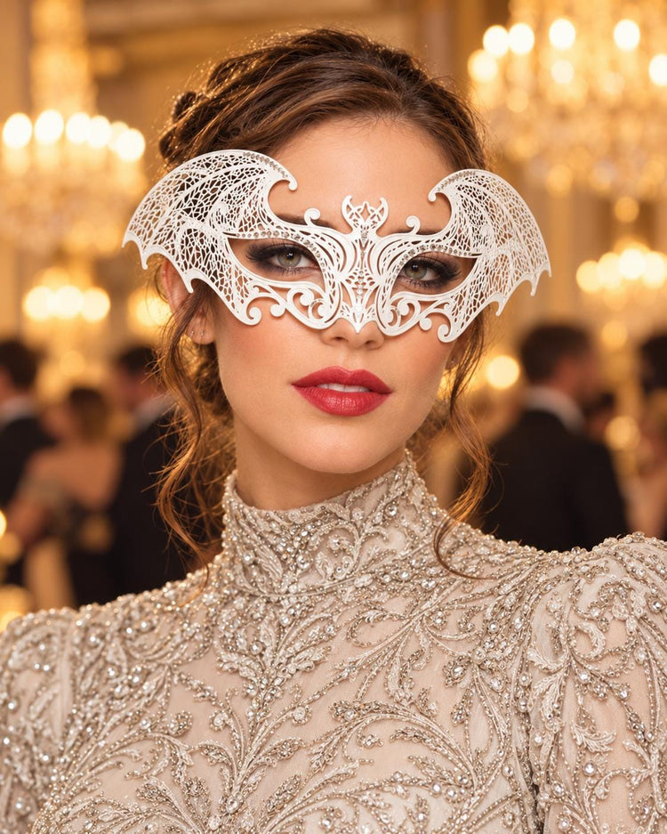 White Bat Wing Masquerade Mask for Women, Halloween Costume Eye Mask for Parties - main image