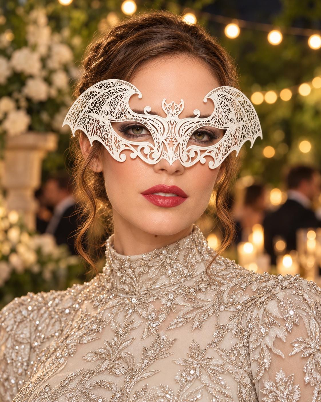 White Bat Wing Masquerade Mask for Women, Halloween Costume Eye Mask for Parties - product photo