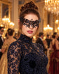 Black Masquerade Mask with Blue Rhinestones for Women, Crown Design Party Eye Mask - product photo