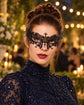 Black Masquerade Mask with Blue Rhinestones for Women, Crown Design Party Eye Mask - product photo
