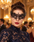 Black Masquerade Mask with Blue Rhinestones for Women, Crown Design Party Eye Mask - main image
