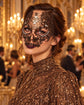 Antique Bronze Skull Masquerade Mask with Clear Rhinestones for Women, Full Face Costume Mask - product photo