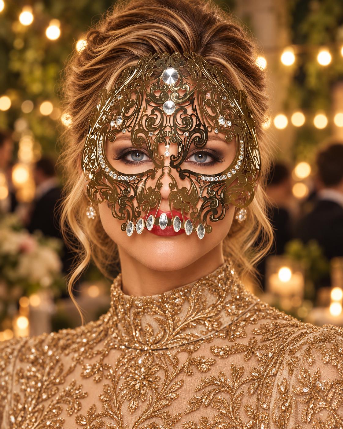 Gold Skull Masquerade Mask with Clear Crystals for Women, Full Face Halloween Costume Mask - product photo