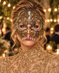 Gold Skull Masquerade Mask with Clear Crystals for Women, Full Face Halloween Costume Mask - product photo