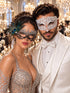 Silver Black Peacock Lace Mask for Women & White Diamond Metal Mask for Men - Clear Stone Venetian Masquerade Masks for Couples - main image