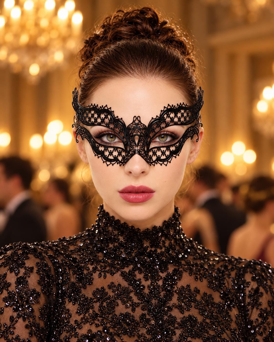 Black Masquerade Mask for Women, Party Eye Mask for Prom, Halloween and Costume Parties - main image
