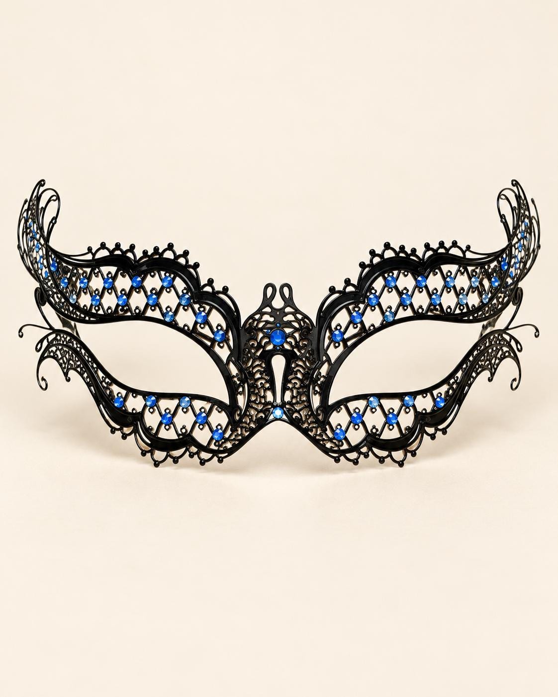 Black and Blue Masquerade Mask for Women with Rhinestones, Party Eye Mask for Prom and Halloween - product photo