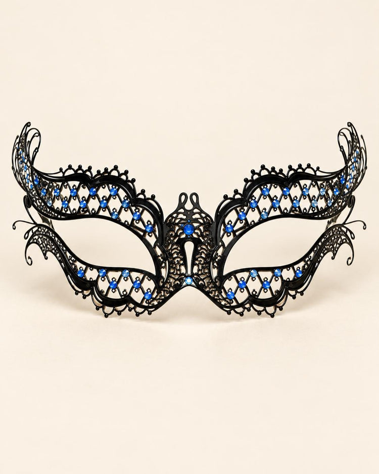 Black and Blue Masquerade Mask for Women with Rhinestones, Party Eye Mask for Prom and Halloween - product photo