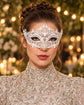 White Masquerade Mask for Women with Rhinestones, Party Eye Mask for Prom and Halloween - product photo