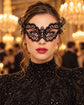 Black Masquerade Mask with Pink Rhinestones for Women, Diamond Design Party Eye Mask - main image